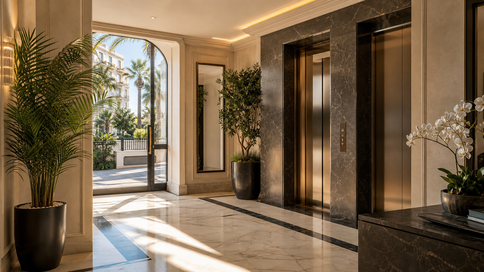 Hall d’immeuble de prestige avec ascenseurs à Cannes