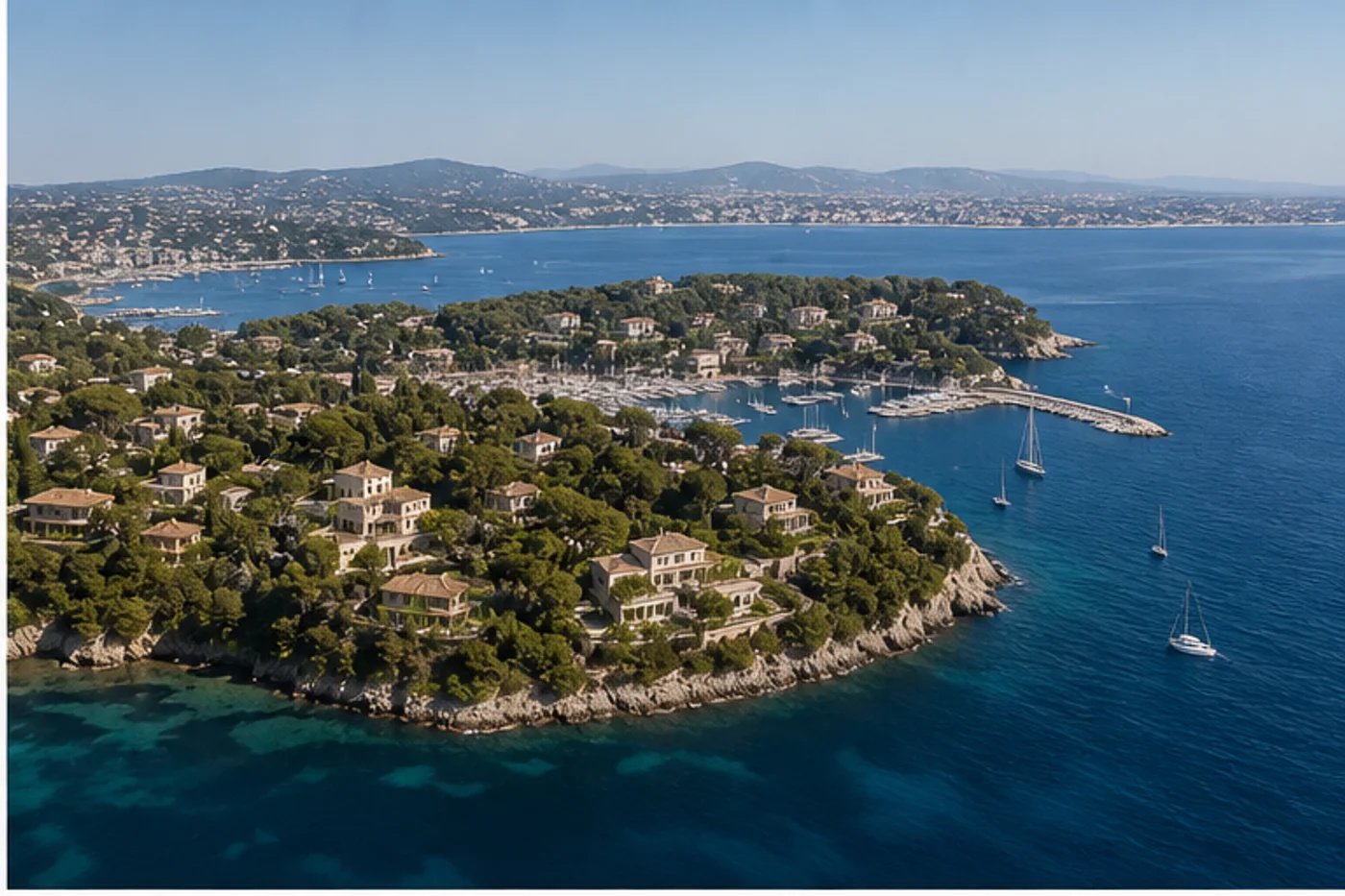 Péninsule résidentielle recherchée avec villas et mer Méditerranée
