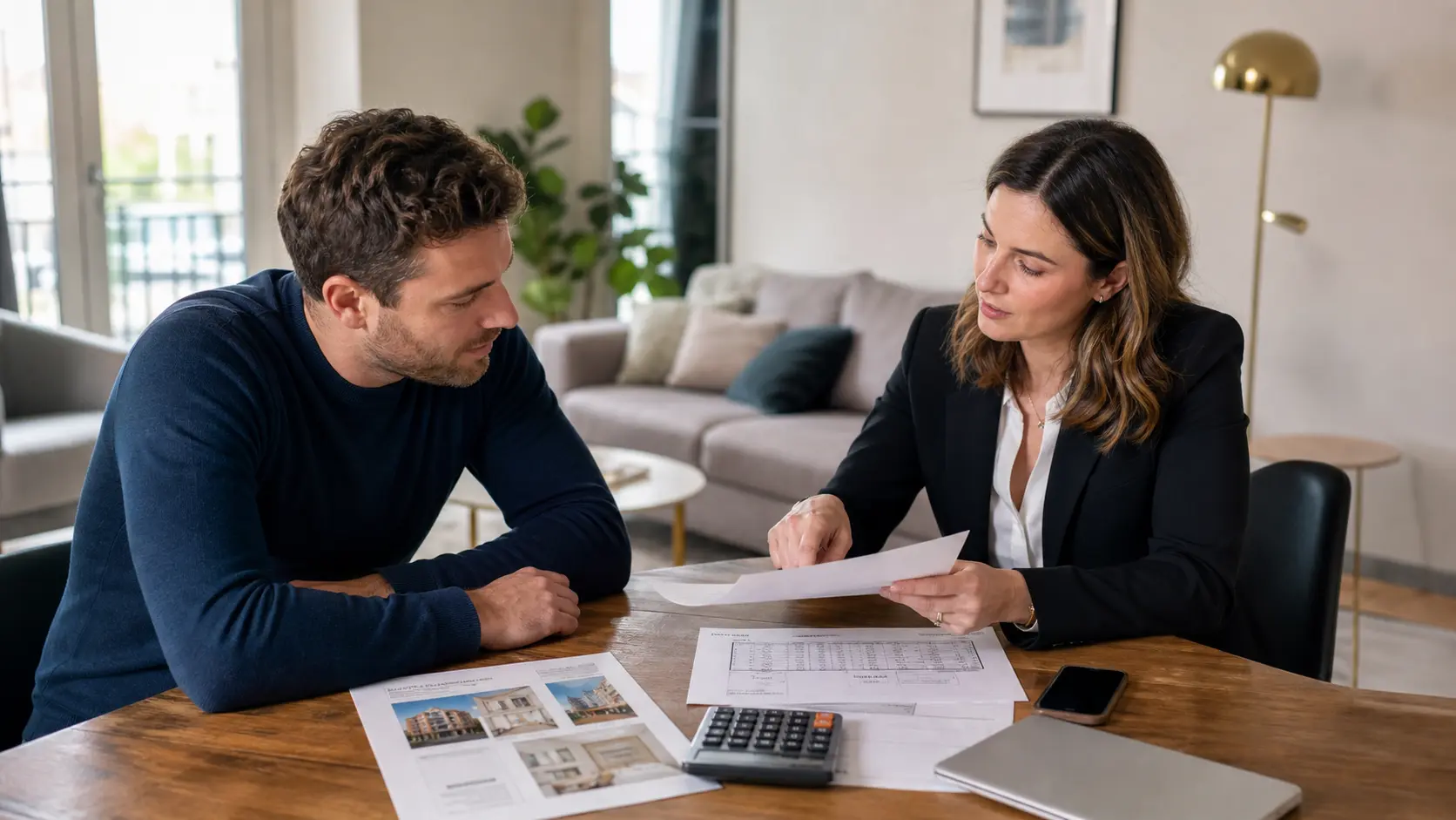 Conseiller et investisseur analysant une formation en investissement immobilier